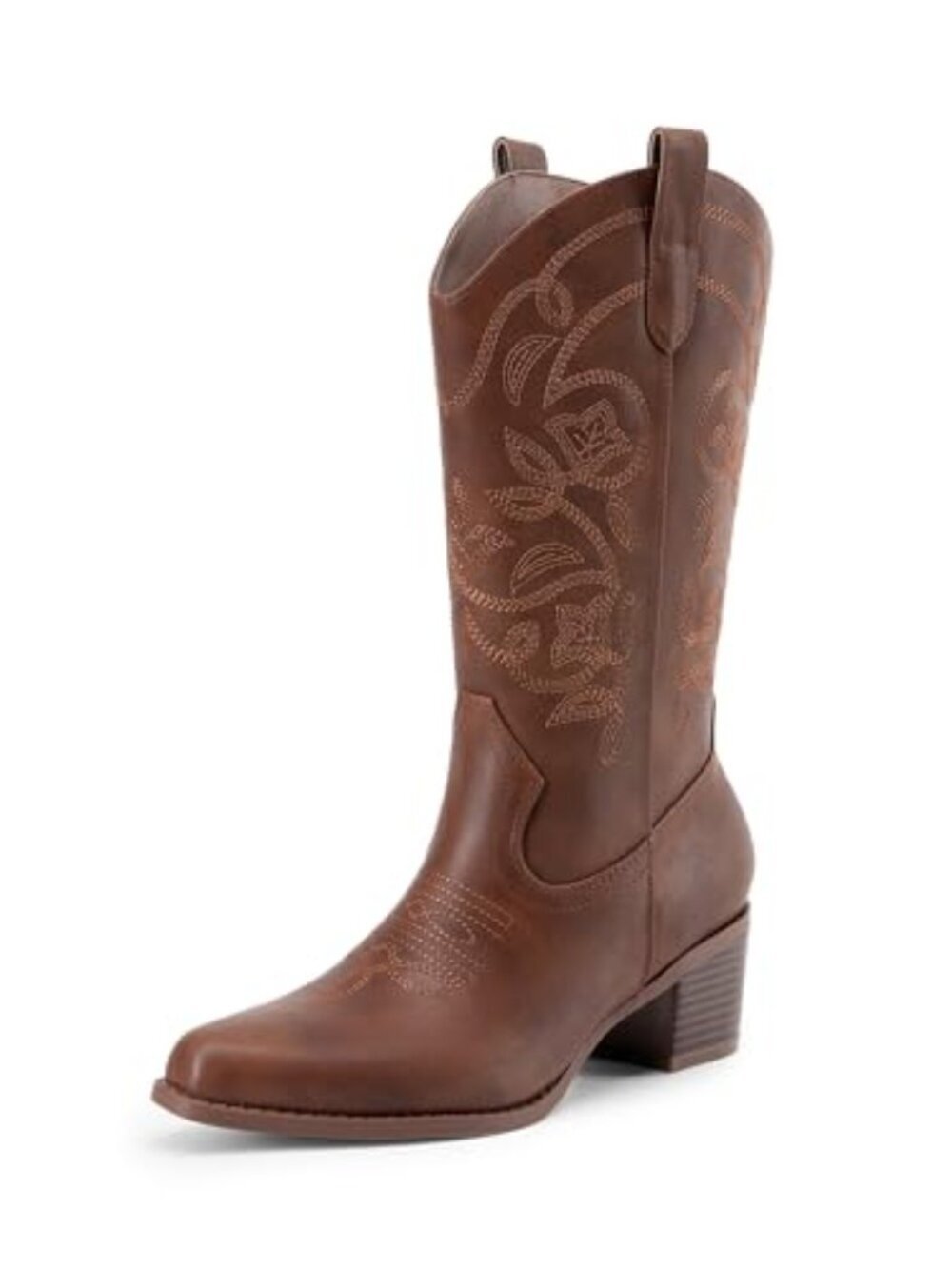 🆕 Womens Cowboy Boots Embroidery Western Cowgirl Boots V Cut Chunky H - Brown